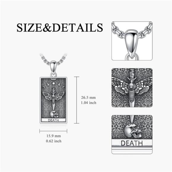 Tarot Card Necklace 925 Sterling Silver Skeleton Necklace The Sun Moon - Picture 6 of 6